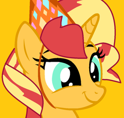 Size: 816x772 | Tagged: safe, artist:jadeharmony, sunset shimmer, pony, unicorn, g4, birthday, happy, hat, party hat, rebecca shoichet, smiling, solo