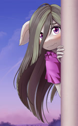 Size: 1250x2000 | Tagged: safe, artist:symbianl, marble pie, earth pony, anthro, g4, blushing, cute, female, hair over one eye, looking at you, marblebetes, peeking, shy, solo, wavy mouth