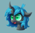 Size: 1095x1040 | Tagged: safe, artist:impamy, oc, oc:changeling filly anon, oc:filly anon, changeling, changeling queen, bust, changeling queen oc, changelingified, cute, cute little fangs, fangs, female, filly, foal, green eyes, happy, heart, heart eyes, horn, portrait, solo, species swap, wingding eyes