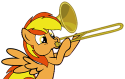 Size: 885x560 | Tagged: safe, artist:noi kincade, oc, oc only, oc:firey ratchet, pegasus, pony, g4, male, simple background, solo, transparent background, trombone