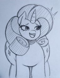 Size: 1576x2048 | Tagged: safe, artist:artmorheart, rarity, unicorn, g4, butt, female, front view butt, large butt, mare, monochrome, rearity, sketch, solo, wide hips
