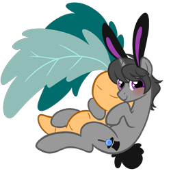 Size: 5000x5000 | Tagged: safe, artist:wtfponytime, oc, oc only, oc:top clue, pony, unicorn, blushing, bunny ears, bunny suit, bunny tail, clothes, cuddling, looking at you, male, plushie, simple background, solo, stallion, tail, transparent background