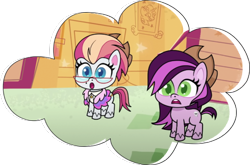 Size: 490x324 | Tagged: safe, lilith, earth pony, g4.5, my little pony: pony life, official, princess probz, 2d, blue eyes, bubble, glasses, green eyes, shocked, simple background, standing, surprised, transparent background