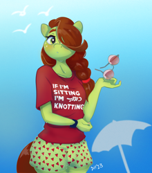 Size: 2754x3134 | Tagged: safe, artist:drafthoof, oc, oc only, oc:oil drop, bird, seagull, anthro, blushing, clothes, glasses, gradient background, shirt, solo, sweat, t-shirt