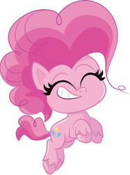 Size: 441x590 | Tagged: safe, pinkie pie, earth pony, pony, g4, g4.5, my little pony: pony life, official, 2d, chibi, eyes closed, happy, jumping, leaping, simple background, smiling, solo, transparent background