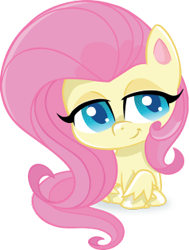 Size: 238x315 | Tagged: safe, fluttershy, pony, g4, g4.5, my little pony: pony life, official, 2d, chibi, cute, looking at you, shy, shyabetes, simple background, sitting, smiling, smiling at you, solo, transparent background