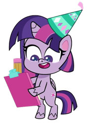 Size: 433x577 | Tagged: safe, artist:luckydog416, edit, edited screencap, screencap, twilight sparkle, alicorn, pony, don't look a .gif horse in the mouth, g4, g4.5, my little pony: pony life, bipedal, hat, not a vector, party hat, simple background, solo, transparent background, twilight sparkle (alicorn)