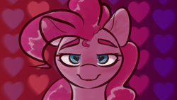 Size: 1920x1080 | Tagged: safe, artist:newpone, pinkie pie, earth pony, pony, g4, bedroom eyes, boykisser, bust, heart, heart eyes, looking at you, solo, wingding eyes