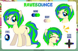 Size: 1100x732 | Tagged: safe, artist:jennieoo, oc, oc:ravebounce, earth pony, pony, bust, commission, freckles, full body, happy, laughing, looking at you, one eye closed, portrait, reference, reference sheet, show accurate, smiling, smiling at you, solo, tongue out, wink, winking at you
