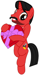 Size: 524x922 | Tagged: safe, artist:mickey1909, oc, oc only, oc:mickey motion, unicorn, box of chocolates, holiday, male, simple background, solo, transparent background, valentine's day
