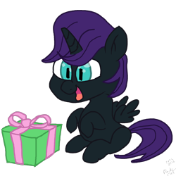 Size: 1024x1024 | Tagged: safe, artist:blackcat, oc, oc only, oc:nyx, alicorn, colored, female, filly, flat colors, foal, low quality, present, simple background, solo, transparent background