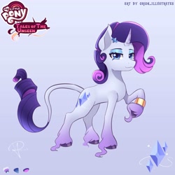 Size: 5000x5000 | Tagged: safe, artist:orion_illustrates, rarity, pony, unicorn, comic:tales of the unseen, g4, bracelet, colored hooves, cutie mark, eyeshadow, female, gradient horn, hairclip, horn, jewelry, leonine tail, makeup, mare, raised hoof, redesign, smiling, solo, tail, unshorn fetlocks