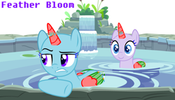 Size: 3732x2130 | Tagged: safe, artist:feather_bloom, pony, g4, base, bush, detailed, free to use, lilypad, ms paint, spa, stone, swimming pool, water, waterfall