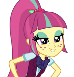 Size: 1371x1434 | Tagged: safe, edit, edited screencap, screencap, sour sweet, human, equestria girls, g4, background removed, hand on hip, looking at someone, png, simple background, smiling, solo, transparent background