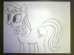 Size: 4608x3456 | Tagged: safe, artist:iamaveryrealperson, photographer:iamaveryrealperson, octavia melody, earth pony, pony, g4, 2021, art dump, female, lineart, looking at someone, looking at something, looking offscreen, mare, monochrome, paper, smiling, teeth, traditional art