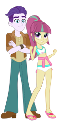 Size: 1424x2883 | Tagged: safe, artist:ajosterio, artist:gmaplay, edit, vector edit, dirk thistleweed, sour sweet, human, equestria girls, g4, bare shoulders, belly button, bikini, bikini bottom, bikini top, clothes, cute, duo, duo male and female, feet, female, freckles, jacket, legs, long sleeves, looking up, male, midriff, ponytail, ship:sourweed, shipping, simple background, sleeveless, smiling, sourbetes, straight, swimsuit, transparent background, vector