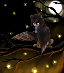 Size: 1120x1280 | Tagged: safe, artist:n0thingbutath0ught, oc, oc only, pegasus, hood, makeup, moon, night, sitting in a tree, solo, tree, tree branch