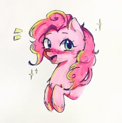 Size: 2032x2048 | Tagged: safe, artist:kinokoo_san, pinkie pie, earth pony, pony, g4, blushing, emanata, open mouth, simple background, solo, traditional art, white background