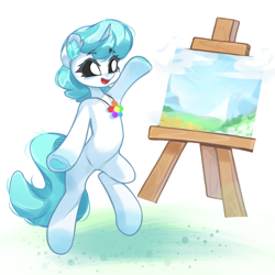 Size: 4096x4096 | Tagged: safe, artist:jfrxd, pony, unicorn, bipedal, craftycorn, ear fluff, female, human shoulders, jewelry, mare, necklace, painting, ponified, poppy playtime, smiling, smiling critters, solo, underhoof