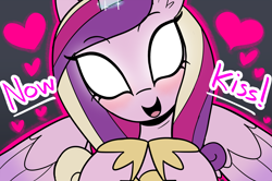 Size: 2299x1522 | Tagged: safe, artist:icey, princess cadance, alicorn, pony, g4, aura, blank eyes, bust, female, glowing, glowing eyes, hearts and hooves day, holiday, mare, now kiss, princess cadance is always horny, princess of love, princess of shipping, shipper on deck, solo, valentine's day, white eyes