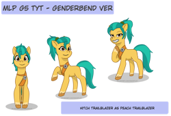 Size: 1024x697 | Tagged: safe, artist:zsnowfilez, hitch trailblazer, earth pony, pony, g5, my little pony: tell your tale, female, harness pathfinder, rule 63, simple background, solo, transparent background