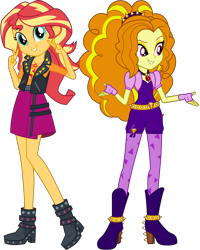 Size: 3240x4050 | Tagged: safe, artist:mixiepie, artist:twilirity, edit, editor:cutler1228, adagio dazzle, sunset shimmer, equestria girls, g4, boots, double peace sign, female, high heel boots, high heels, peace sign, shoes, simple background, solo, transparent background, vector