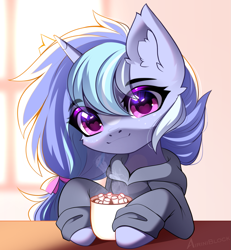 Size: 1165x1262 | Tagged: safe, alternate character, alternate version, artist:airiniblock, oc, oc only, pony, unicorn, chocolate, clothes, commission, cute, ear fluff, eye clipping through hair, eyebrows, eyebrows visible through hair, food, heart, heart eyes, horn, hot chocolate, icon, marshmallow, morning, solo, unicorn oc, wingding eyes, ych result