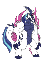 Size: 1000x1414 | Tagged: safe, artist:zetikoopa, shining armor, g4, alternate color palette, corrupted, male, monster, monster shining armor, rainbow of darkness, simple background, solo, species swap, transparent background