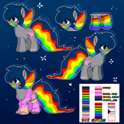Size: 2000x2000 | Tagged: safe, artist:nyansockz, oc, oc only, oc:poptart, earth pony, clothes, earth pony oc, gradient background, nyan cat, rainbow socks, reference, reference sheet, socks, solo, striped socks