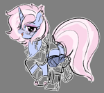 Size: 1000x890 | Tagged: safe, artist:nyansockz, oc, oc only, oc:sweet tooth, pony, unicorn, ashes town, fallout equestria, armor, butt, clothes, colored sketch, doodle, fallout equestria oc, fishnets, gray background, heart, heart eyes, looking at you, looking back, looking back at you, plot, simple background, sketch, solo, wingding eyes
