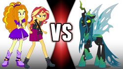 Size: 5120x2880 | Tagged: safe, artist:fruft, artist:mixiepie, edit, edited screencap, editor:cutler1228, screencap, adagio dazzle, queen chrysalis, sunset shimmer, changeling, changeling queen, equestria girls, g4, background removed, clothes, female, not a vector, raised hoof, simple background, skirt, transparent background, trio, vs
