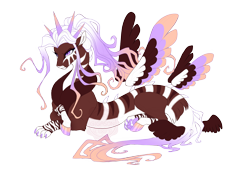 Size: 5300x3600 | Tagged: safe, artist:gigason, oc, oc only, oc:woodland, draconequus, absurd resolution, colored wings, lying down, multicolored wings, obtrusive watermark, parent:discord, prone, simple background, solo, transparent background, watermark, wings