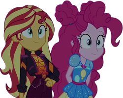 Size: 3144x2520 | Tagged: safe, edit, edited screencap, editor:homersimpson1983, screencap, pinkie pie, sunset shimmer, human, equestria girls, g4, background removed, duo, female, music festival outfit, not a vector, simple background, transparent background