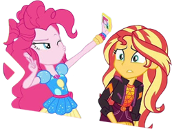 Size: 3369x2520 | Tagged: safe, edit, edited screencap, editor:homersimpson1983, screencap, pinkie pie, sunset shimmer, human, equestria girls, g4, background removed, duo, female, music festival outfit, not a vector, simple background, transparent background