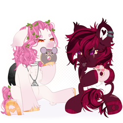 Size: 2500x2500 | Tagged: safe, artist:medkit, oc, oc only, oc:bat puff, oc:yustas, bat, bat pony, mouse, pegasus, pig, pony, accessory, adam's apple, angry, bat pony oc, bat wings, birthmark, biting, chest fluff, chibi, chocolate, claws, coat markings, colored belly, colored ear fluff, colored eartips, colored eyebrows, colored eyelashes, colored hooves, colored lineart, colored muzzle, colored pupils, colored sclera, colored teeth, colored wings, commission, cute, donut, dun, duo, ear cleavage, ear fluff, ear piercing, earring, ears back, ears up, eye clipping through hair, eye scar, eyebrows, eyebrows visible through hair, eyeshadow, facial markings, facial scar, fangs, feathered wings, femboy, folded wings, food, full body, glaze, gold hooves, golden, gradient hooves, gradient wings, hairstyle, heart shaped, hoof hold, hoof scar, hooves, horseshoes, jewelry, leaves, leaves in hair, leg fluff, leg scar, lidded eyes, lightly watermarked, lines, long mane, long mane male, long tail, looking at someone, makeup, male, membranous wings, multicolored coat, multicolored eyes, open mouth, orange eyes, paint tool sai 2, pegasus oc, pendant, piercing, pink, pink eyeshadow, pink mane, pink tail, raised hoof, red coat, red mane, red tail, scar, short mane, shoulder fluff, signature, silver, simple background, sitting, slit pupils, smiling, speedpaint, speedpaint available, spots, stallion, sternocleidomastoid, striped mane, striped tail, tail, tassels, teeth, tongue out, tongue piercing, two toned mane, two toned tail, two toned wings, unshorn fetlocks, wall of tags, watermark, white background, wing fluff, wings, yellow sclera