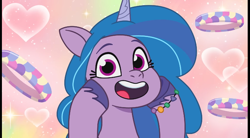 Size: 1302x720 | Tagged: safe, screencap, izzy moonbow, pony, unicorn, g5, my little pony: tell your tale, swirlpool starlight, spoiler:g5, spoiler:my little pony: tell your tale, spoiler:tyts02e06, bracelet, cute, female, friendship bracelet, izzybetes, jewelry, mare, open mouth