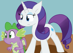 Size: 1021x748 | Tagged: safe, artist:cmara, rarity, spike, dragon, pony, unicorn, g4, duo, duo male and female, female, male, winged spike, wings