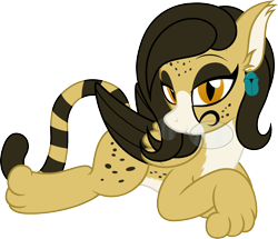 Size: 1680x1444 | Tagged: safe, artist:badumsquish, derpibooru exclusive, oc, oc only, oc:sourpuss, cheetah, pony, sphinx, g4, bedroom eyes, draw me like one of your french girls, ear piercing, earring, female, flirting, freckles, glasses, heart, holiday, jewelry, lawyer, looking at you, lying down, mare, mouth hold, piercing, prone, simple background, smiling, solo, spots, transparent background, two toned coat
