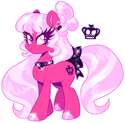 Size: 1280x1266 | Tagged: safe, artist:shebasoda, oc, oc only, oc:viva velour, earth pony, pony, bow, choker, closed mouth, colored eyelashes, colored hooves, colored pinnae, colored pupils, ear piercing, earring, eyeshadow, female, hair bow, hoof polish, jewelry, long mane, makeup, mare, piercing, purple eyelashes, raised hoof, simple background, smiling, solo, sparkly, sparkly eyeshadow, tail, tail bow, transparent background