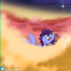 Size: 3000x3000 | Tagged: safe, artist:juniverse, oc, oc only, oc:juniverse, earth pony, pony, cloud, colored, cute, fact, jupiter, lying down, lying on a cloud, on a cloud, planet, planet exploration, resting, smiling, solo, space, space pony, stars, storm, storm eye, sun