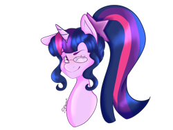 Size: 2224x1668 | Tagged: safe, artist:shqnnyhere, sci-twi, twilight sparkle, pony, unicorn, g4, bust, equestria girls ponified, female, glasses, looking at you, mare, one eye closed, ponified, simple background, solo, transparent background, unicorn sci-twi, unicorn twilight, wink, winking at you