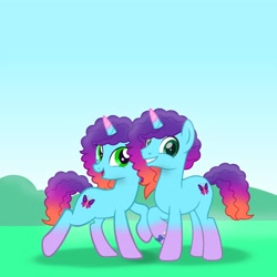 Size: 4000x4000 | Tagged: safe, artist:ramixe dash, misty brightdawn, pony, unicorn, series:make your tale, series:make your tale season 2, g4, g5, clear the skies, dew daybreak, duo, female, female to male, g5 to g4, generation leap, male, mare, rebirth dew, rebirth misty, rule 63, self paradox, self ponidox, stallion