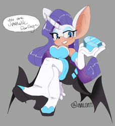 Size: 2400x2637 | Tagged: safe, artist:loharri, rarity, bat, mobian, unicorn, anthro, g4, fusion, horn, looking at you, rouge the bat, smiling, solo, sonic the hedgehog (series), sonicified, unicorn horn