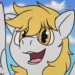 Size: 1280x1280 | Tagged: safe, artist:albinoraynedeer, oc, oc only, oc:general ryder, pegasus, pony, bust, open mouth, open smile, portrait, smiling, solo, spread wings, wings