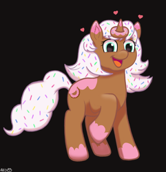 Size: 5300x5500 | Tagged: safe, artist:alcosaurus, oc, oc only, oc:donut daydream, pony, unicorn, absurd resolution, heart, open mouth, open smile, raised hoof, simple background, smiling, solo