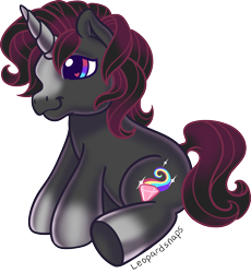 Size: 1540x1672 | Tagged: safe, alternate version, artist:leopardsnaps, oc, oc only, oc:crystal nightshine, pony, unicorn, g3, alternate cutie mark, blaze (coat marking), coat markings, colored hooves, facial markings, gradient legs, heart, heart eyes, horn, male, multicolored eyes, simple background, sitting, smiling, solo, stallion, style emulation, transparent background, unicorn oc, wingding eyes