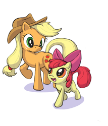 Size: 600x700 | Tagged: safe, artist:inkdragonworks, apple bloom, applejack, earth pony, pony, g4, apple sisters, female, filly, foal, mare, siblings, simple background, sisters, white background