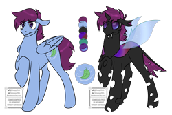 Size: 3000x2000 | Tagged: safe, artist:sheepy-ichigo, oc, oc only, oc:discreet breeze, changeling, pegasus, pony, disguise, disguised changeling, gift art, male, nervous, nervous sweat, purple changeling, reference sheet, simple background, solo, transparent background, watermark