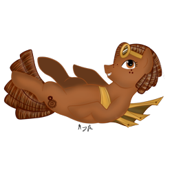 Size: 800x800 | Tagged: safe, artist:shadowfoxnjp, oc, oc only, oc:ramona cogwright, earth pony, pony, artificial wings, augmented, brown eyes, brown fur, brown hair, dreadlocks, female, freckles, goggles, goggles on head, lying down, mechanical wing, side view, simple background, smiling, solo, steampunk, transparent background, wings