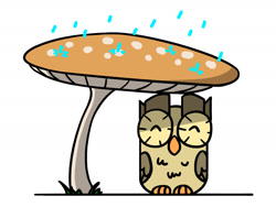 Size: 1800x1350 | Tagged: safe, artist:flutterluv, owlowiscious, bird, owl, g4, awwlowiscious, cute, mushroom, rain, simple background, solo, tiny, white background